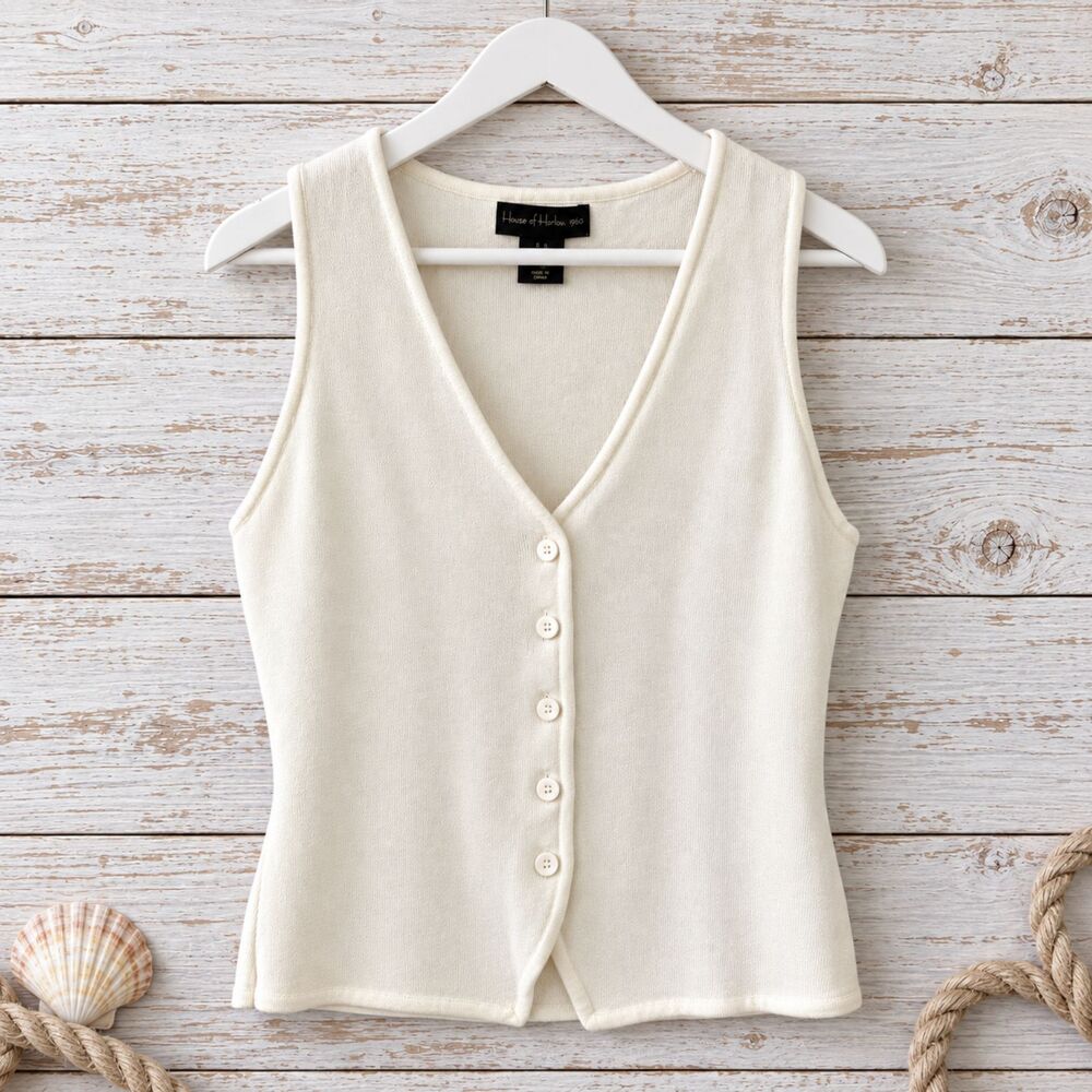 NWT House of Harlow 1960 Ivory Button Front Knit Vest Top M